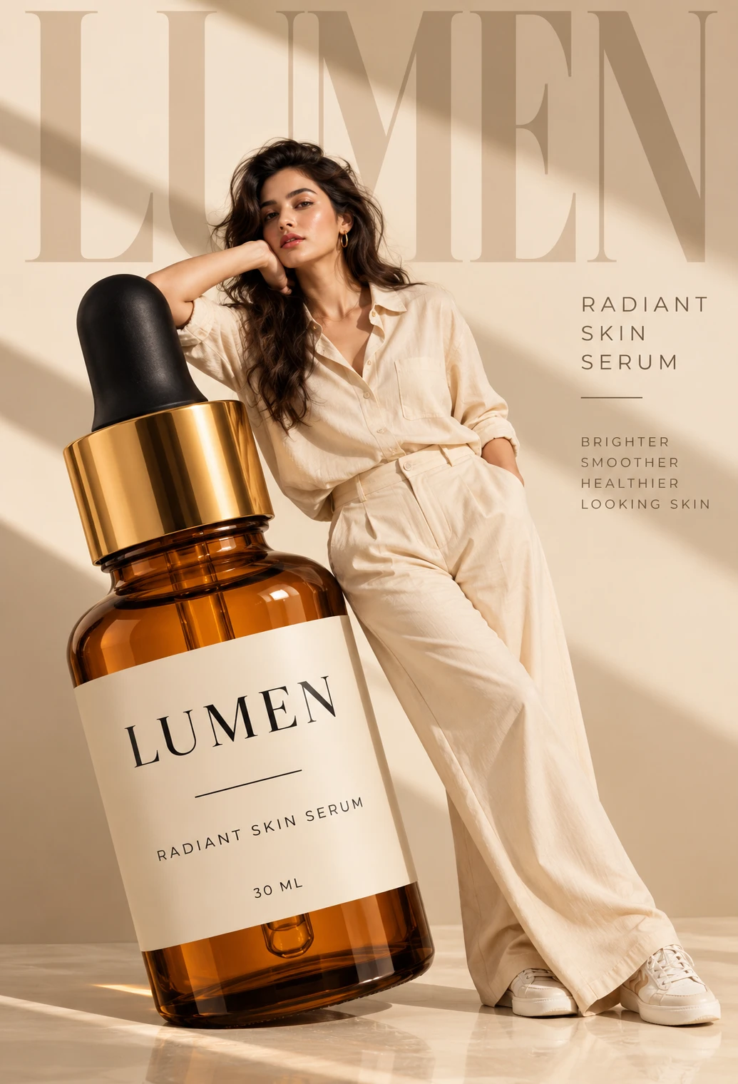 Skincare poster ad with giant LUMEN type